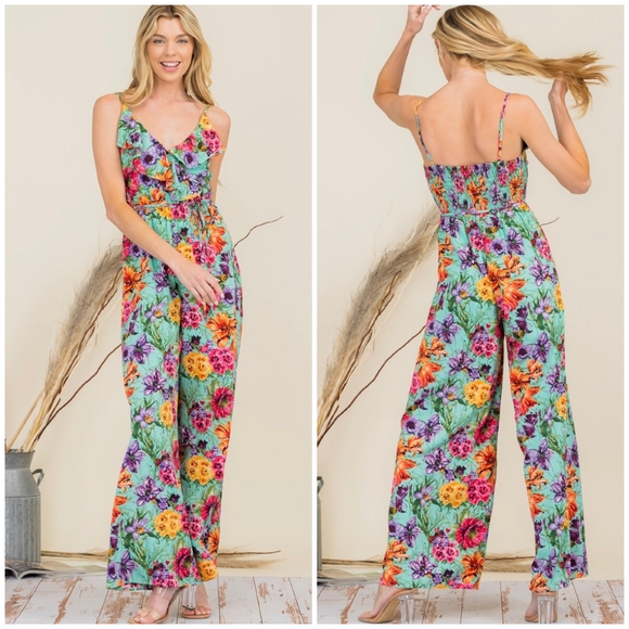 ambition Pants - AMBITION Jade Floral Wide Leg Jumpsuit